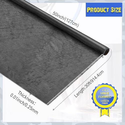 Image of Jecery 30 ft x 50 inch Carbon Fiber Fabric Roll Pure Fabric Carbon Fiber Sheet 2 x 2 Twill Weave 3k /220g for Cars for Structural Reinforcement on Concrete Walls, Basements, Boats(Black)