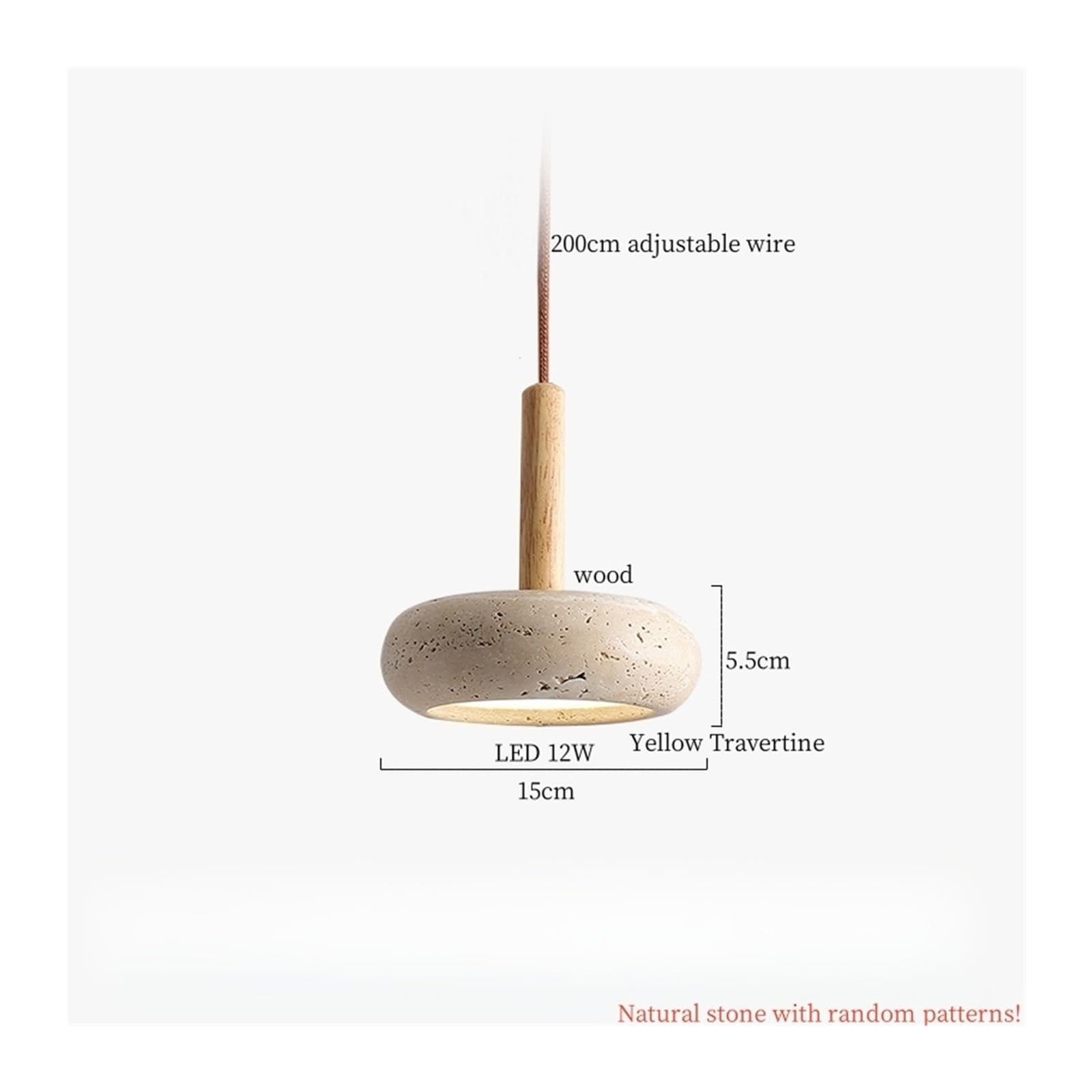 Generico Lampadario moderni, Japan Modern LED Pendant Lights Wood Handle Yellow Travertine Bedroom Dining Living Room Loft Cafe Hanging Lamp Luminaire