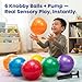 Bedwina Knobby Balls - (Pack of 6) Bulk 7 Inch Sensory and Spiky Massage Stress Balls for Toddlers, with Pump, Fun & Bouncy for Toddler, Kids Party Favors, Stocking Stuffers