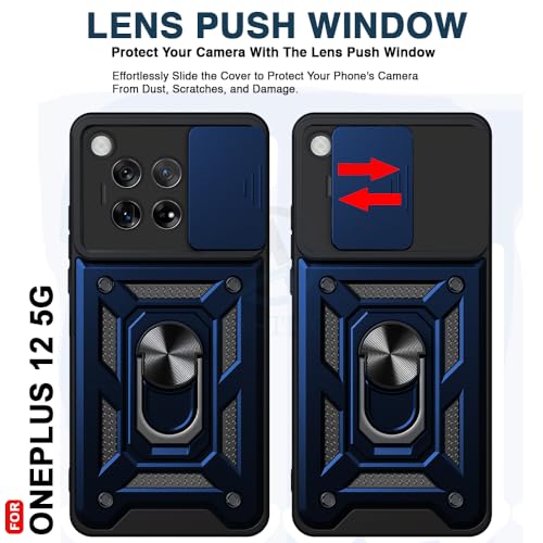 Image of AESTMO Tough Armor OnePlus 12 5G Bumper Back Case Cover | Ring Holder & Sliding Camera Shield Cover | 360 Degree Protection Back Case Cover for OnePlus 12 (Blue)