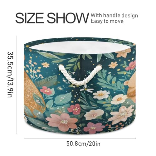 Image of Storage Bin Basket Large Foldable Clothes Bag Round Collapsible Fabric Laundry Hamper Folding Washing Bin Bear Mama Baby Flowers