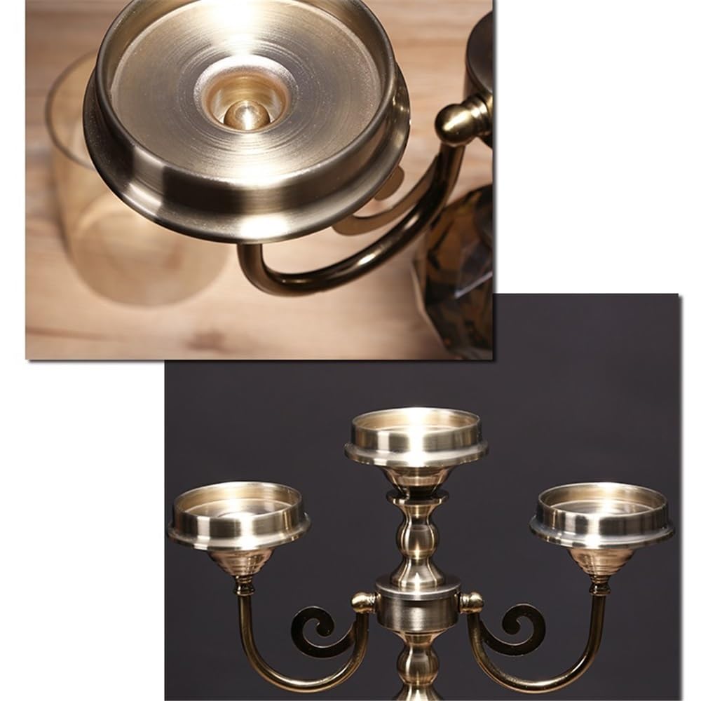 Französische romantische Kerzenständer, Retro Metall Glas DREI-Kopf Leuchter Licht Luxus Hause Dekoration Ornamente Kerze Halter Dekor(L)