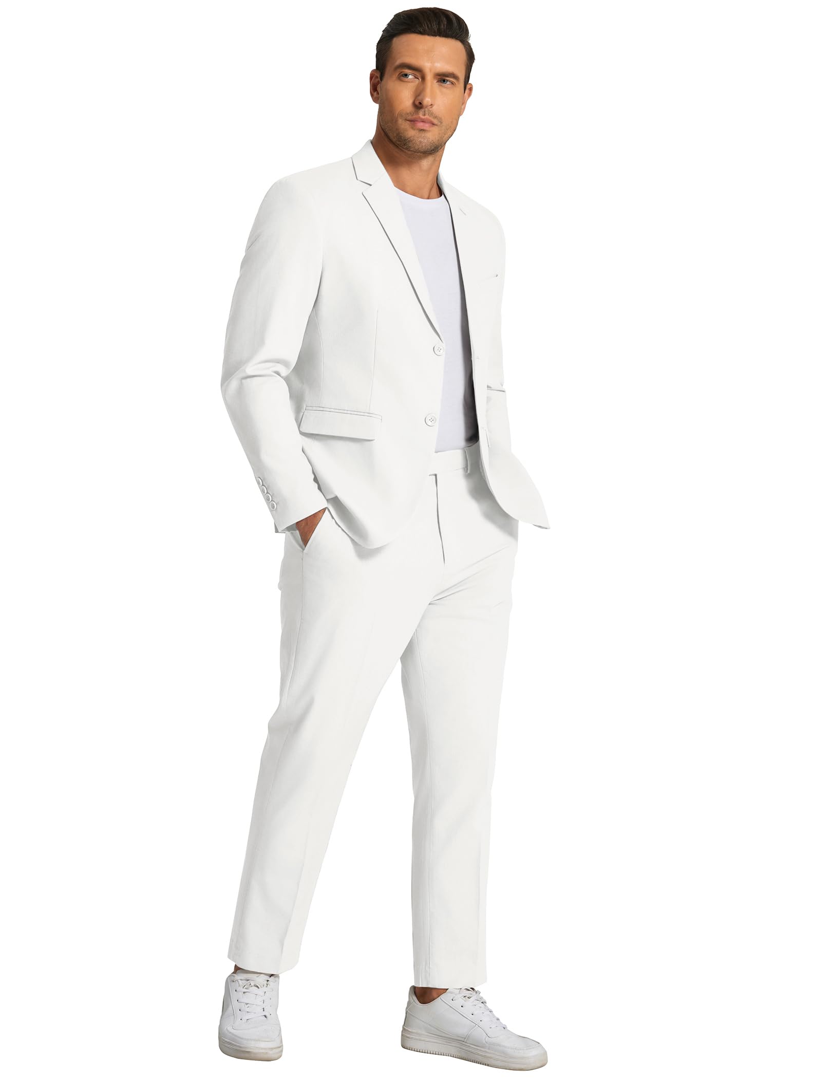 COOFANDY Completo da uomo in lino da 2 pezzi, vestibilità regolare, casual, leggero, estivo, spiaggia, matrimonio