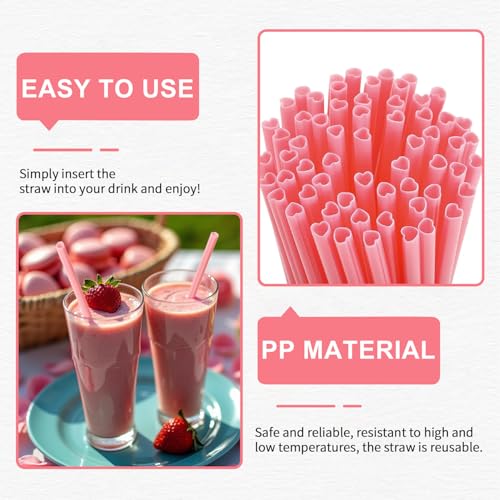 Pitillos de plástico rosa con forma de corazón, 50 unidades miniatura 4