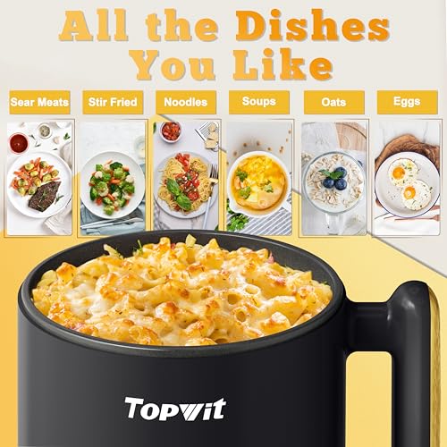 TopWit 1.8L Electric Hot Pot & Steamer – Portable Cooker for Ramen, Steak, Soup, and Noodles with Power Adjustment, Ideal for Dorm Rooms, Black