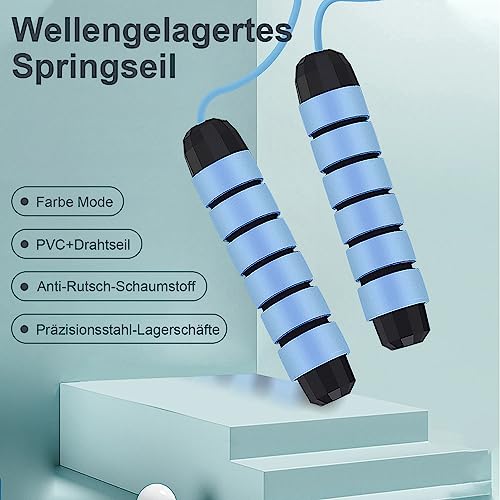 Foto von PANGTON VILLA Springseil Kinder 6 8 10 Jahre/erwachsener,2 Stück 280cm seilspringen Sport, seilspringen mit Hautfreundlichen Schaumgriffen für Jungen und Mädchen für Fitness/Training (Rosa + blau)