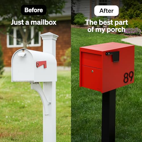 Image of Adoorn Lockable Post Mount Mailboxes for Outside - Large Anti-Theft Locking Mailbox for Packages and Letters - Weatherproof Construction - Durable Steel - 15.5 inch H x 12 inch W x 18.5 inch D - Red