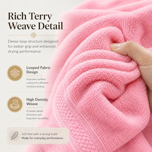 Image of 100% Pure Cotton Bath Towel for Men & Women | 380 GSM Ultra Soft, Highly Absorbent & Quick Dry Bath Towel | Large 55 x 28 Inch Matty Terry Towel for Bathroom, Gym, Travel & Daily Use | Baby Pink