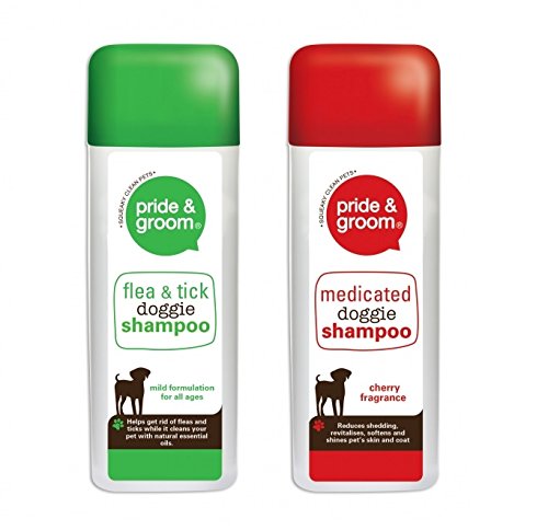 Pride & Groom Parfum cerise Shampooing médicamenteux pour chien Shampooing anti-puces et tiques pour Chien 400 ml