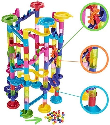 Big Marble Run Coaster Maze Toy 115 Pieces Building Set: 82 Blocks + 33 Safe Plastic Marbles. 250” Long Marble Tracks. STEM Learning Games for Toddlers. Kids Building Kits.