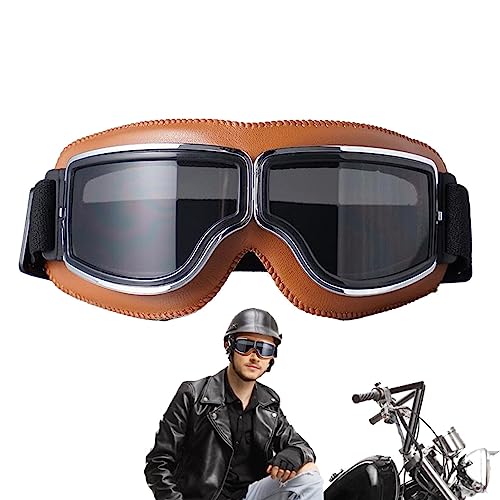Motorradbrille PU Leder Sonnenbrillen Retro Radbrille Helmbrille Fliegerbrille Winddicht Motorradbrille Herren Crossbrille Motocrossbrille Verstellbare Für ATV Bike Motocross Brille Schutzbrille