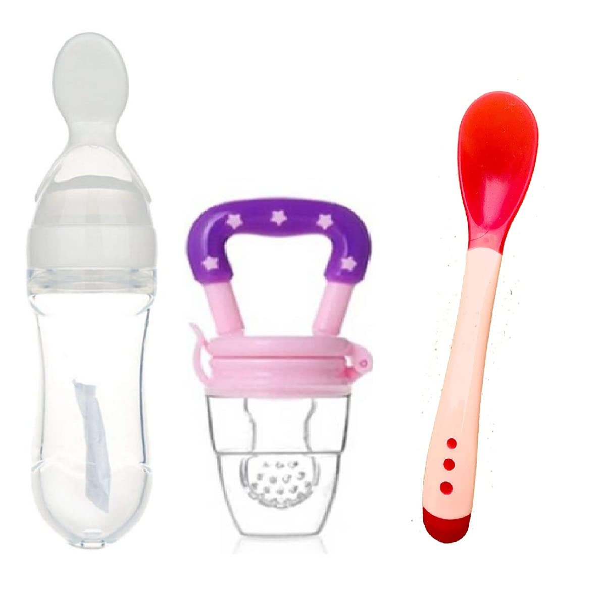 Manan Shopee Baby Feeding Set All in One 1- Baby Food Fruit Nibbler 1- Baby Food Feeder 1- Baby Heat Sensor Feeding Spoon (Multicolor19)-image-15