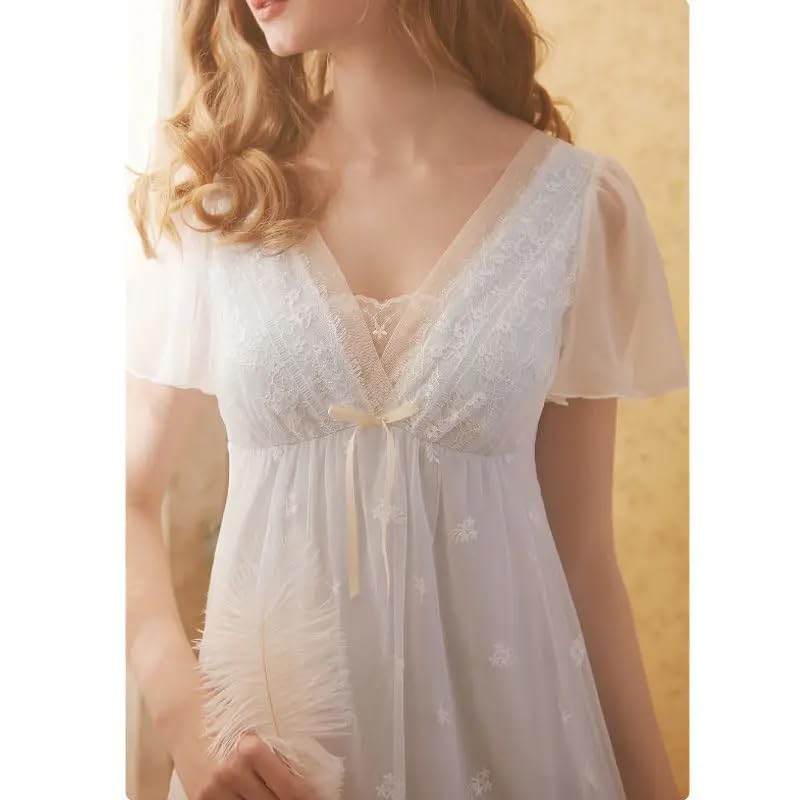 OFFSUM Camicia da Notte Donna - Ricamo in Pizzo A Rete Estiva Indumenti da Notte da Principessa Carini Temperamento Sexy con Scollo A V Leggero E Traspirante Camicia da Notte Casual
