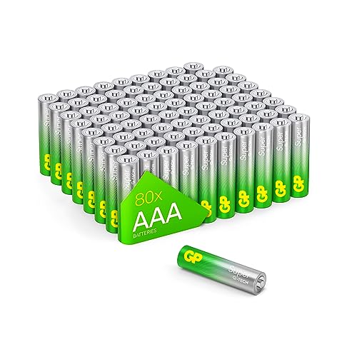 GP Super Alkaline Batteries AAA Micro, LR03, 1.5 V, Pack of 80, Ideal for Power Supply of Everyday Devices - The New G-Tech Technology