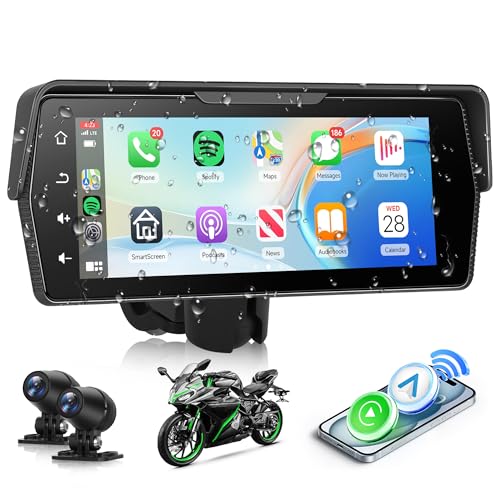 Image of Motorcycle CarPlay Screen 6.86 Inch Portable Wireless Carplay Android Auto for Motorbike IP68 Waterproof Touchscreen, Supports Airplay & Android Cast GPS Navigation Bluetooth EQ DVR Loop Video