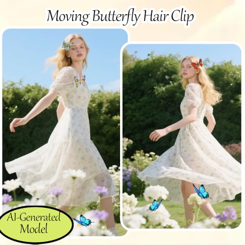 3 piezas clips de cabello con mariposa móvil 3D miniatura 5