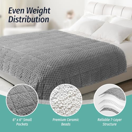 Wemore Fleece Weighted Blanket for Adults (48" x 72" 15lbs, Grey), Dual Sided Cozy Soft Sherpa Heavy Blanket, 3D Imitation Turtle Shell Warm Jacquard Flannel Weighted Blankets for Couch and Bed