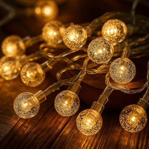 Image of MPROW Water Drop LED String Lights, 14 Warm White Fairy Lights, Plug-in Decorative Lights for Indoor Outdoor (Crystal Bubble Ball Warm White, 3m, 14)