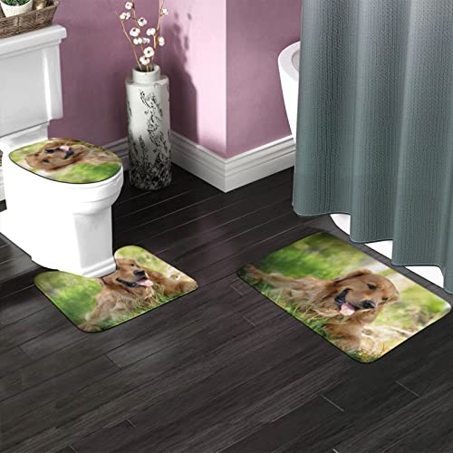 DIRYKILP Badematte + Konturmatte + Toilettendeckelbezug, Hund Golden Retriever 3 Stück Badematte Set, mit rutschfester Klebeunterseite – Bild 3