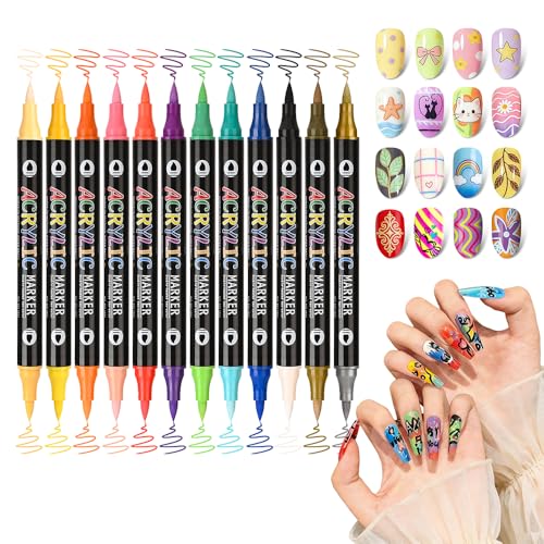 12PCS Nail Art Pen Set, 24 Colors Double-Ended Matte Finish Nail Markers for Women, Quick-Dry Nail Design Kit for DIY Home Salon & Beginners