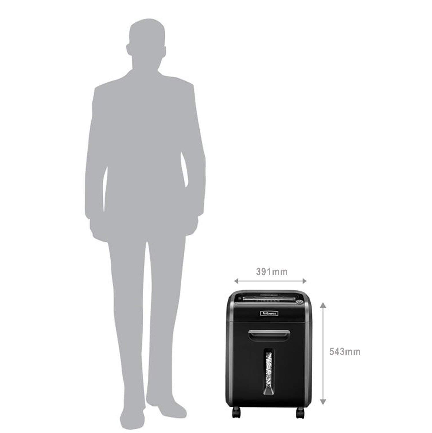 Fellowes distruggi documenti a frammento 79Ci, 16 fogli, per piccolo ufficio, da 1 a 3 utenti, cestino da 23 litri, distruggidocumenti con tecnologia Safesense e anti inceppamento, nero