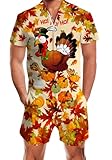 Men's Thanksgiving Rompers Male Funny Turkey Zipper Jumpsuit Party One Piece Outfits Bro Short Sleeve Overalls with Pockets M Orange