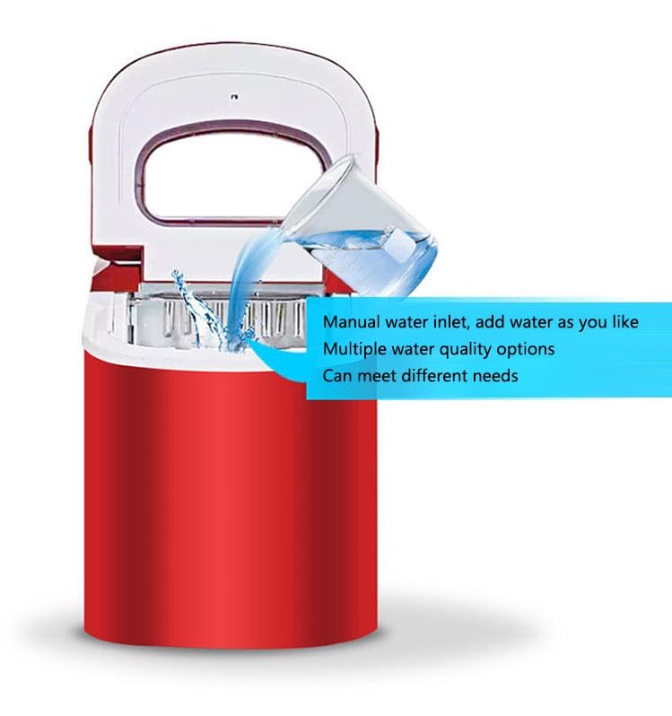 Portable Ice Maker Machine for Home - Automatic, Fast Operation, 2.2L Tank, Self-Cleaning, Compact Design, Manual Water Fill, Red - Ideal for Parties & Events