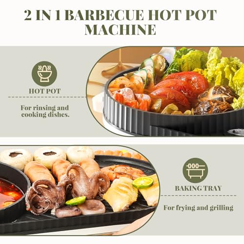 YJINGRUI Hot Pot électrique 2200W gril électrique Hot Pot Grill 2 en 1 pot hotpot et plaque de gril avec 2 réglages de température indépendants pour 3-12 personnes – Image 4