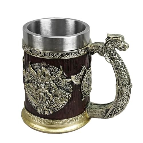 Fascino esclusivo: promuovi il tuo gioco con la nostra tazza da birra vichinga. Dipinto a mano con una finitura in bronzo unico, ogni tazza è unica con leggere variazioni di colore, che la rende un'aggiunta speciale alla tua collezione di utensili da bar.