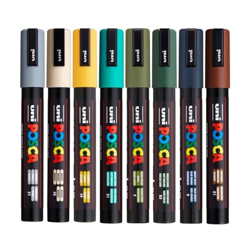 Image of Posca PC-5M Marker | 1.8-2.5 mm Bullet Shaped Tip (Earth Tone, Pack of 8)
