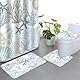 APROPHIC Ocean Duschvorhang Set 4 Teiliges Unterwasserwelt Meerestiere Badezimmer Set mit Duschvorhang und Teppich, Toilettendeckelmatte und U-Förmigem Pad Waschbar with 12 Haken