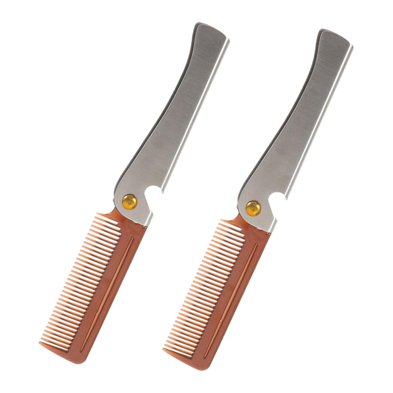 2pcs Folding Portable Comb for Men Beard Grooming Brush Hair Detangler Stainless Steel Grooming for Travel