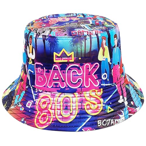 Bob Retro Années 80 et 90,Chapeau de Pêcheur à la Mode Unisexe Réversible,Chapeau de Pêche Hip-Hop,Accessoire Vintage Mode,pour Adolescents,Adulte (80 Années: B)