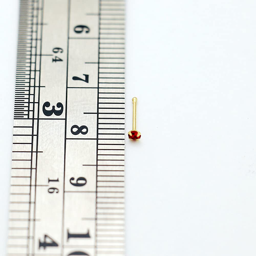 Monster Piercing - 14K Gold Echtgold | Nasenpiercing Nasenstecker Stud | Kristallstein Rot | Stabstärke: 22G (0,6 mm) | Stablänge: 6mm | Steingröße: 1,5mm bis 2,5mm | Hypoallergen