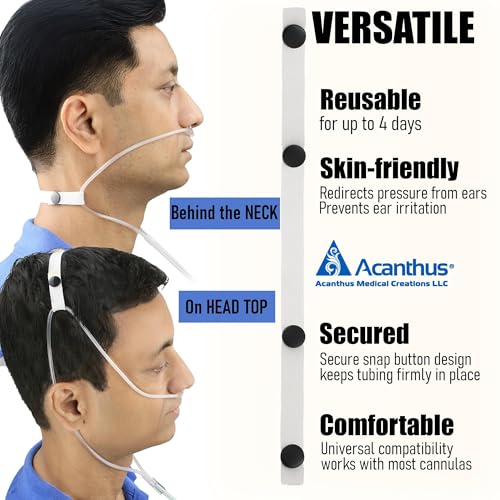 Image of Acanthus - Nasal Cannula Holder - Adjustable Oxygen Tube Holder - Elastic Snap Button Design - Latex-Free - Ear Protection - Made in USA (Pack of 10)