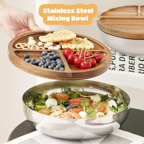 VINGVO Tazón Mezclador de Acero Inoxidable con Tapa de Madera miniatura 3