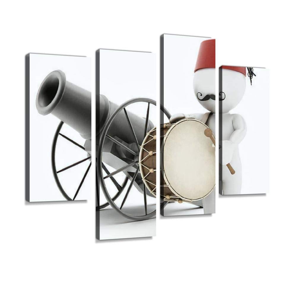 Ramadan cannon and drummer Canvas Print Artwork Wall Art Pictures Framed Digital Print Abstract Painting Room Home Office Decor Ready to Hang 4 Panel