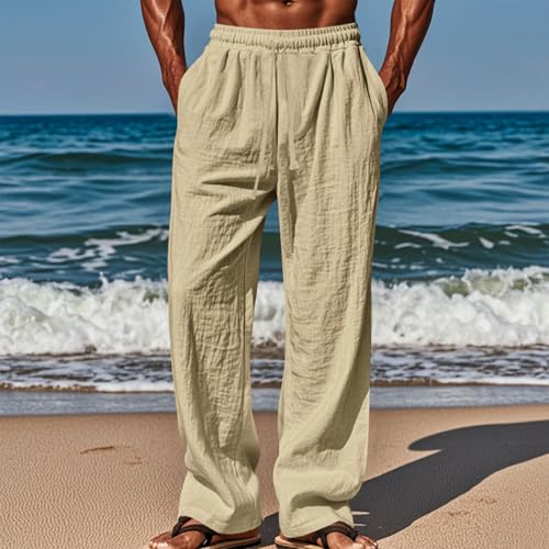 Finelylove Mens Casual Beach Pants Relaxed Fit Stretch Elastic Waist Long Summer Pants Lightweight Lounge Yoga Trousers2