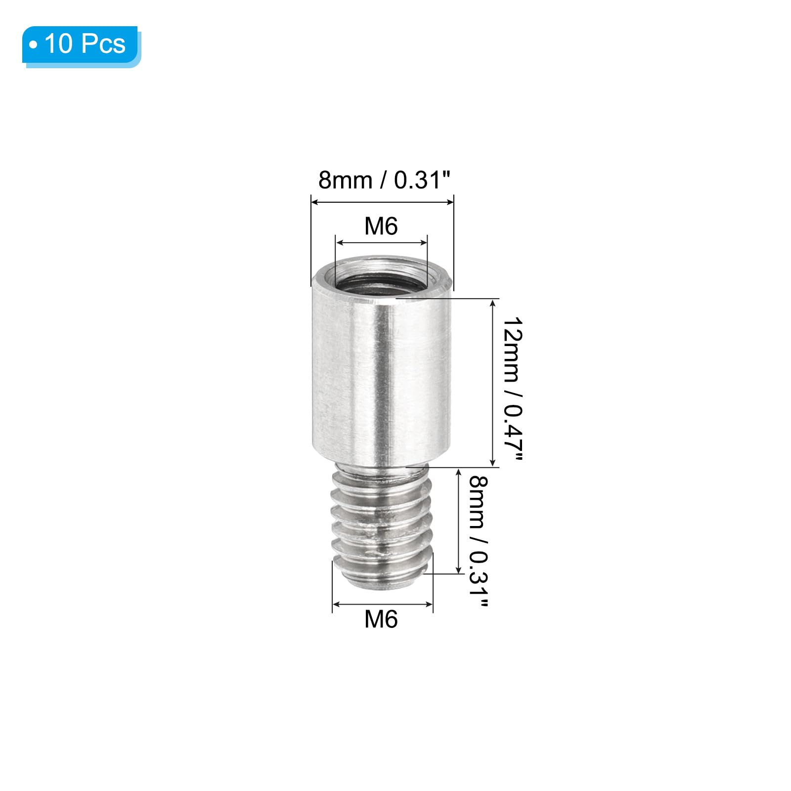 PATIKIL 10 Pcs M6x12+8mm Stainless Steel Standoff Extension Posts Screws,Metric Male Female Thread Adapters Spacer for PCB,Quadcopter Drone,Computer & Circuit Board Assortment Kit - Image 2