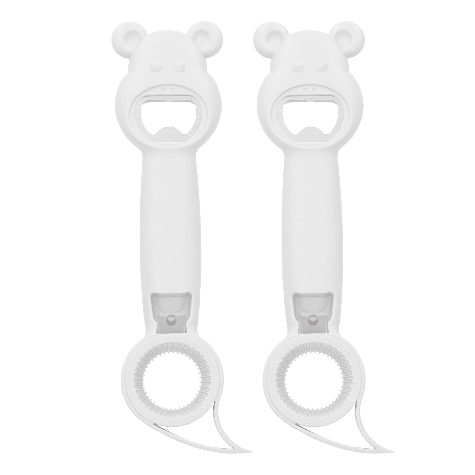 4 in 1 Can Opener & Bottle Opener | Universal Manual Opener for Pull Tab Cans/Twist Off Caps/Soda Bottles | Portable Kitchen Tool with Smooth Edges, 2 Pack (White)