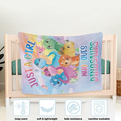 Domgoge Just a Girl Who Loves Dinosaurs Blanket Cute Dino Throw Blankets Gifts for Girls Kids Warm Soft Plush Lightweight Flannel Fleece All Season Couch Sofa - Image 4