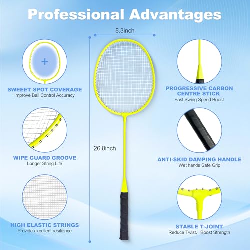 Image of Badminton Set, Portable Outdoor Anti-Sag System - Official 20ft x 5ft Easy Setup Durable Net with 4 Rackets, 3 Shuttlecocks & Carry Bag for Backyard, Lawn or Beach Fun