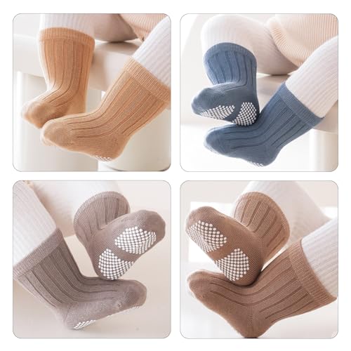 Toddler Socks Anti Slip Slipper Socks with Grips 6 Pairs Cotton Non Slip Ankle Infant Socks for Newborn Baby Girls/Boys 12-24 Months 5
