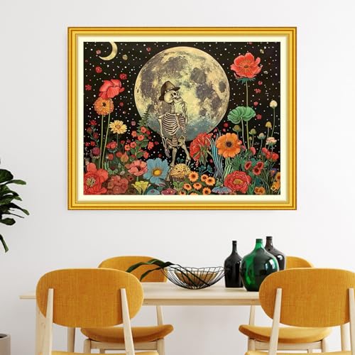 Image of Artvxeay Cross Stitch Kits Stamped Full Range of Embroidery Starter Kits for Beginners Adult DIY 11CT-(Skeleton Flower 16x20 inch)