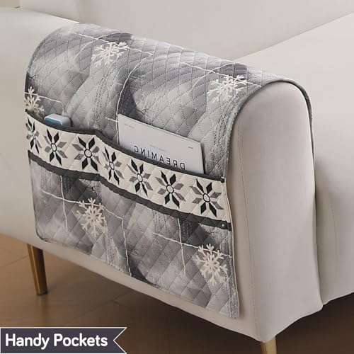 Image of HOKIPO 'LiefNest' Printed Holland Velvet Sofa Armrest Covers | 1 Pair | Snowflakes Gradient Grey (IN-827-L-D9*2)