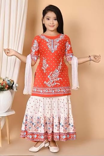 Cotton material baby girl and Girls dress sharara dress 9-10 Y Red|Skirt & Dresses|9-10Y|Red