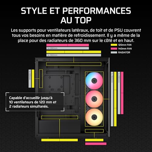 Boitier PC CORSAIR RSR ARGB Tempered Glass Mid Tower 3 ventilateurs ARGB à rotor inversé - vue 6