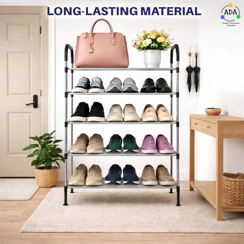 Image of ADA Premium Multipurpose Shoe Rack | 5-Tier Shoe Storage Organizer, Compact Space Saver, Sturdy & Durable Rack for Entryway, Living Room, Bedroom & Closet - Black & Grey