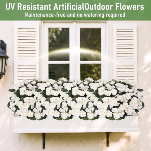 LetuoClips Artificial Geranium Flowers for Outdoors Decoration,6 Bundles Silk White Flower UV Resistant Fake Plants for Front Garden Porch Planter Patio Balcony Yard Indoor Home - image 4