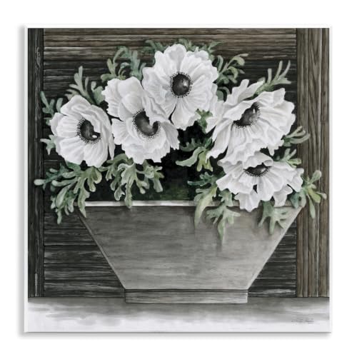 Rustic White Anemone Floral, 12 x 12 Inch Mounted Print on Wall Plaque